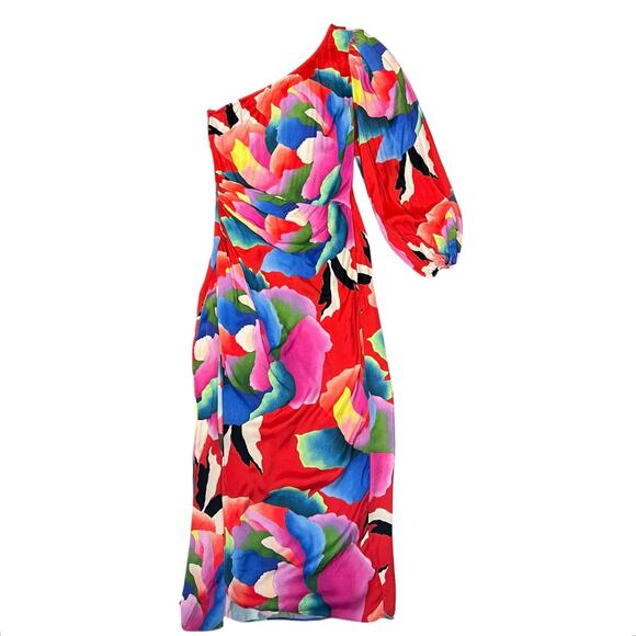 Farm Rio One Shoulder Multicolor Slim Floral Midi Dress Size XS - Picture 3 of 10